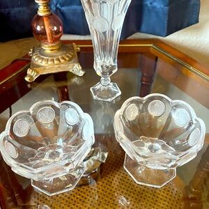 2 Fostoria Coin Crystal with frosted coins footed jelly dish cup clear glass